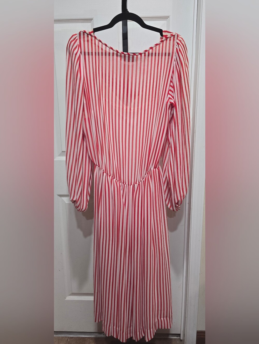 Vintage Albert Nipon Nautical Red & White Stripe Long Sleeve Midi Dress